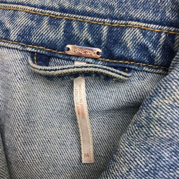 Free People Women's Denim Jean Jacket Studded Oversized Trucker Distressed M - Picture 9 of 12